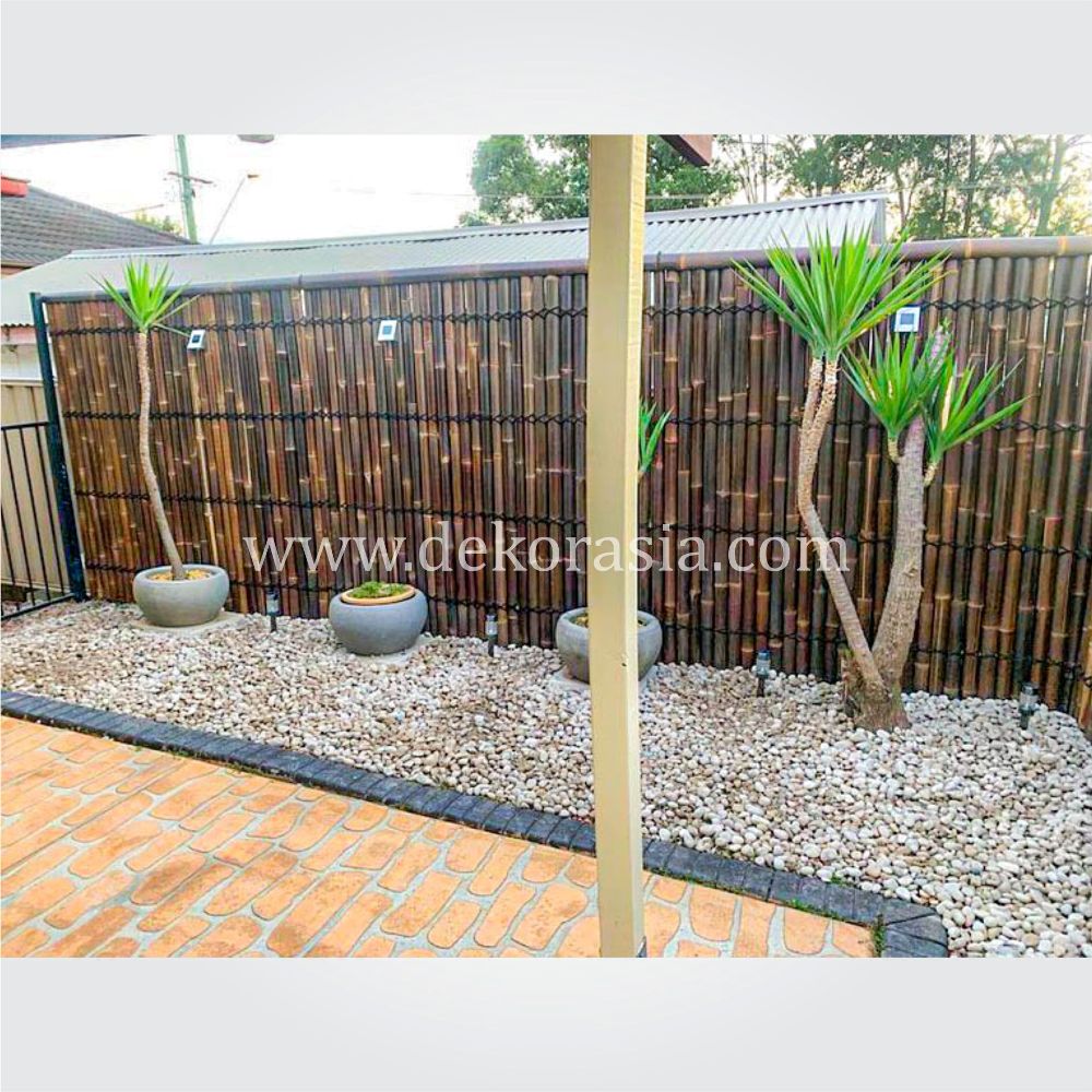 Half Cut Black Bamboo Fence 2 Back Slats Black Coco Rope